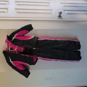 2-Piece Pink and black Sherpa Coat & Snow Bibs Snowsuit Set